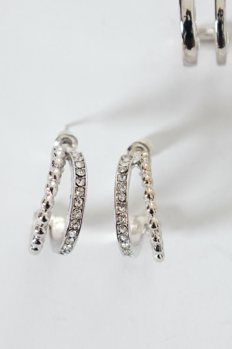 3 Pack Small Diamante Hoop Earrings - Silver