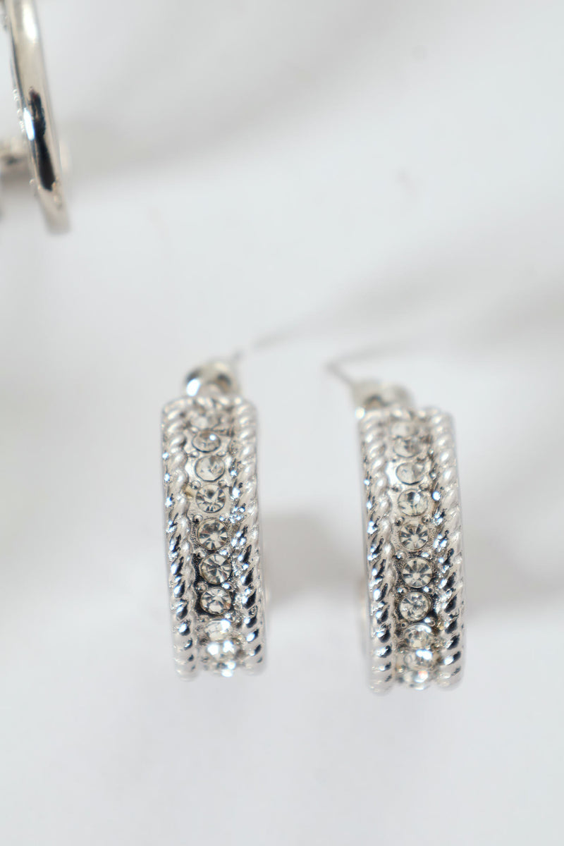 3 Pack Small Diamante Hoop Earrings - Silver