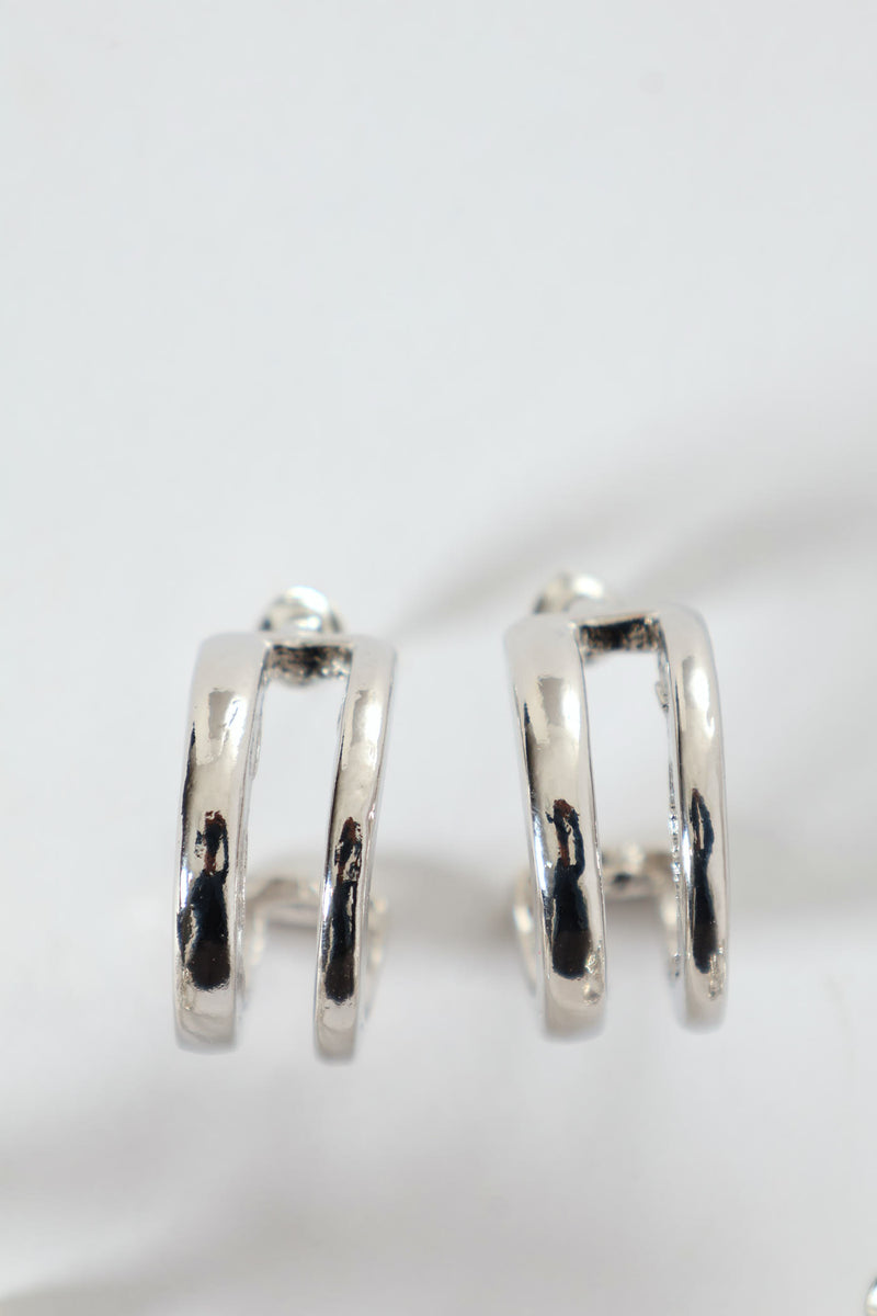 3 Pack Small Diamante Hoop Earrings - Silver