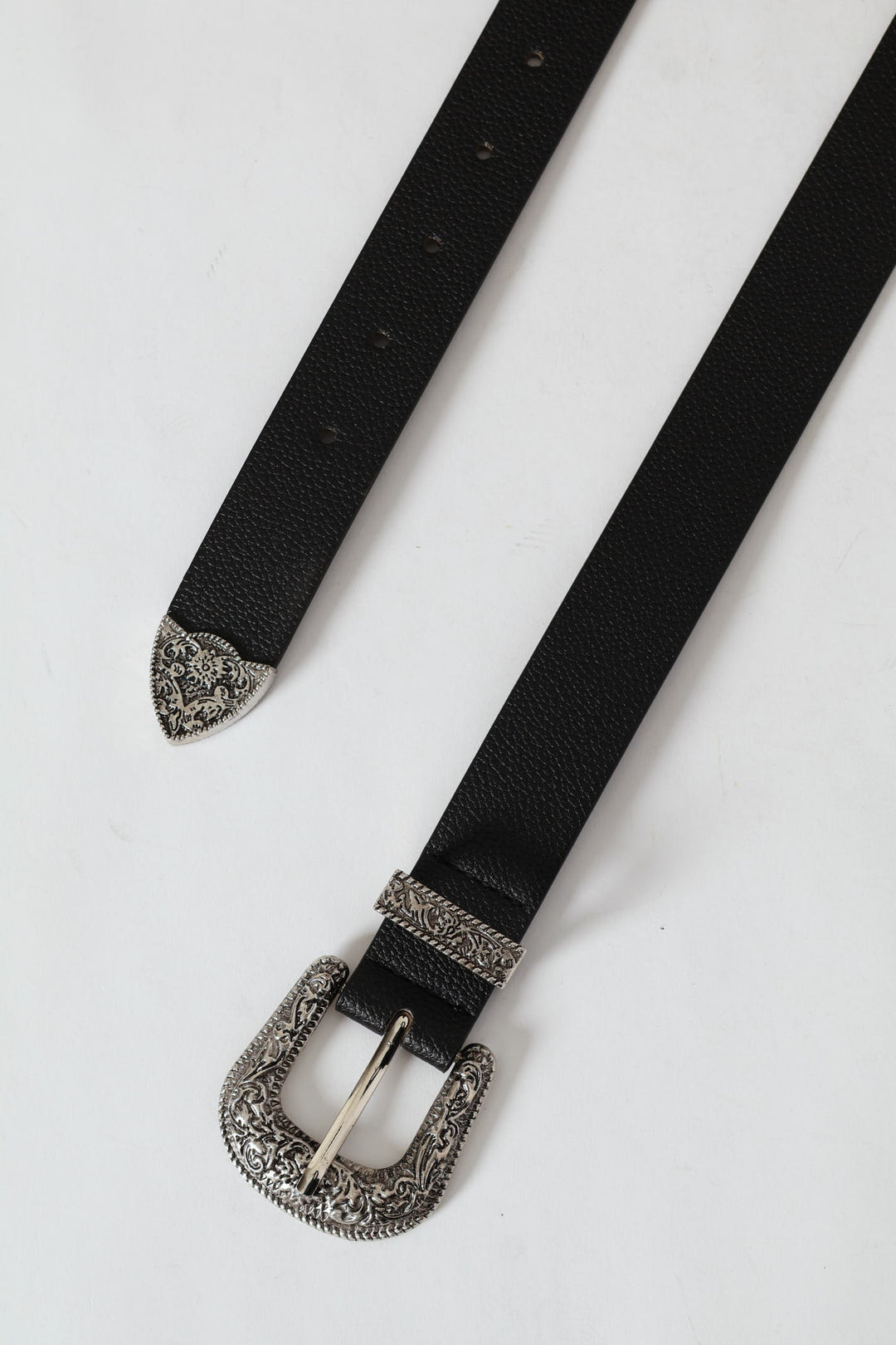 Silver Western Buckle Fashion Belt - Black