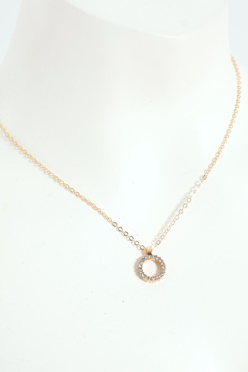 2 Pack Diamante Circle Pendant With Matching Stud Earrings - Gold