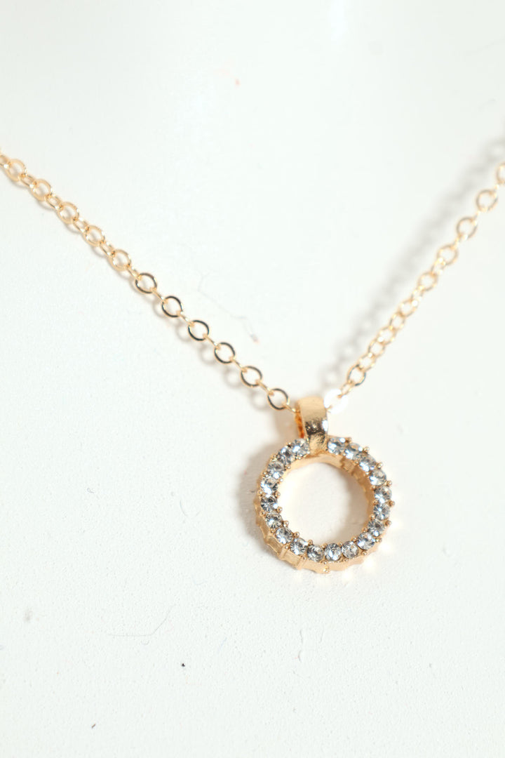 2 Pack Diamante Circle Pendant With Matching Stud Earrings - Gold