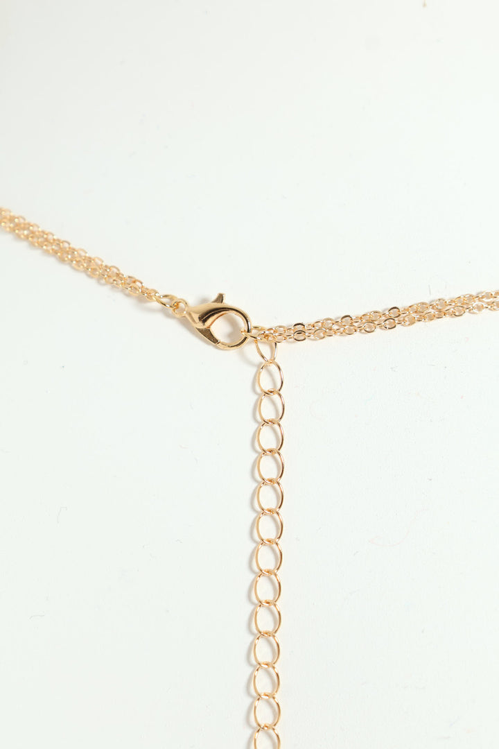 Diamante Double Petal Pendant Necklace - Gold