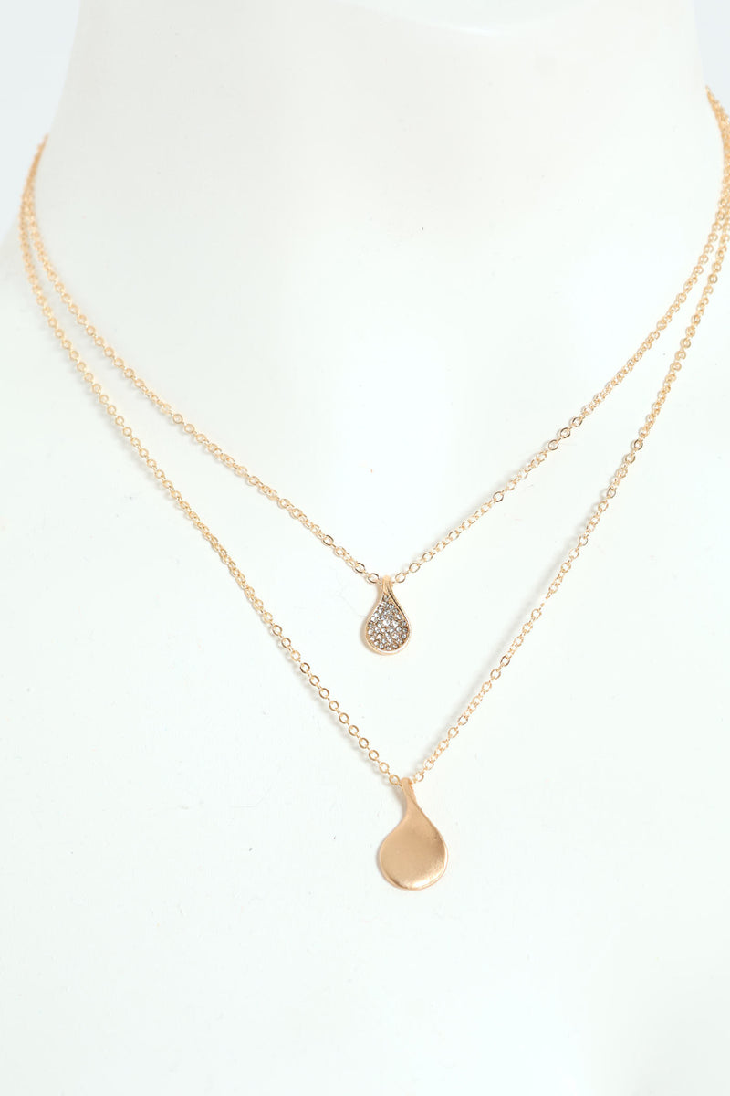 Diamante Double Petal Pendant Necklace - Gold