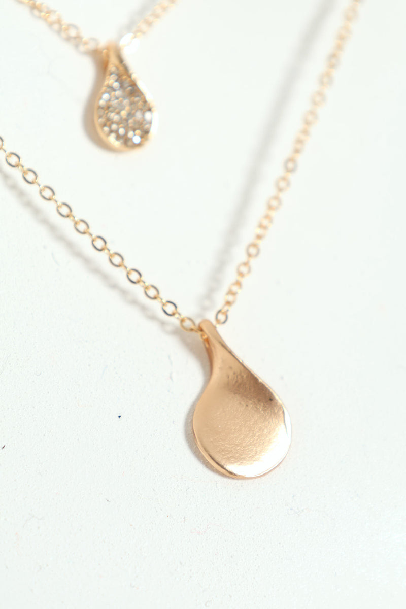 Diamante Double Petal Pendant Necklace - Gold