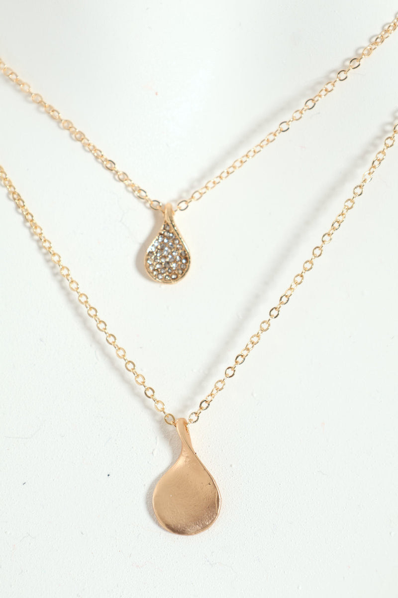 Diamante Double Petal Pendant Necklace - Gold