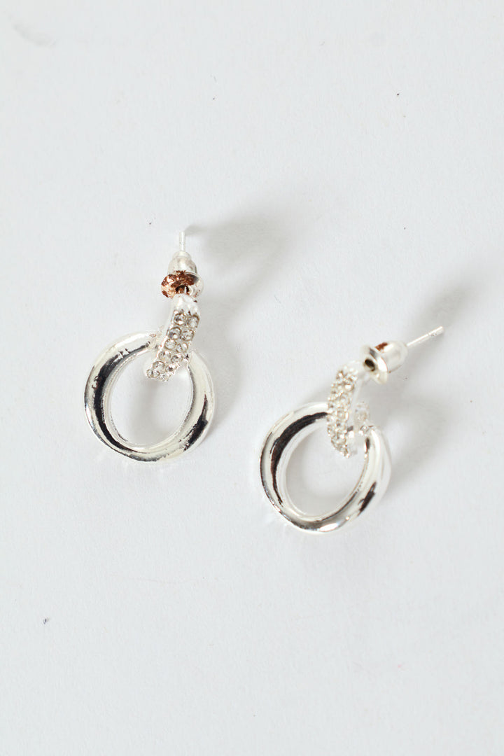 Diamante Small Door Knocker Earring - Silver