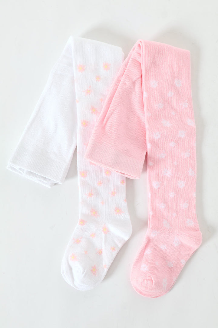 Pre-Girls 2 Pack Floral Tights - Pink
