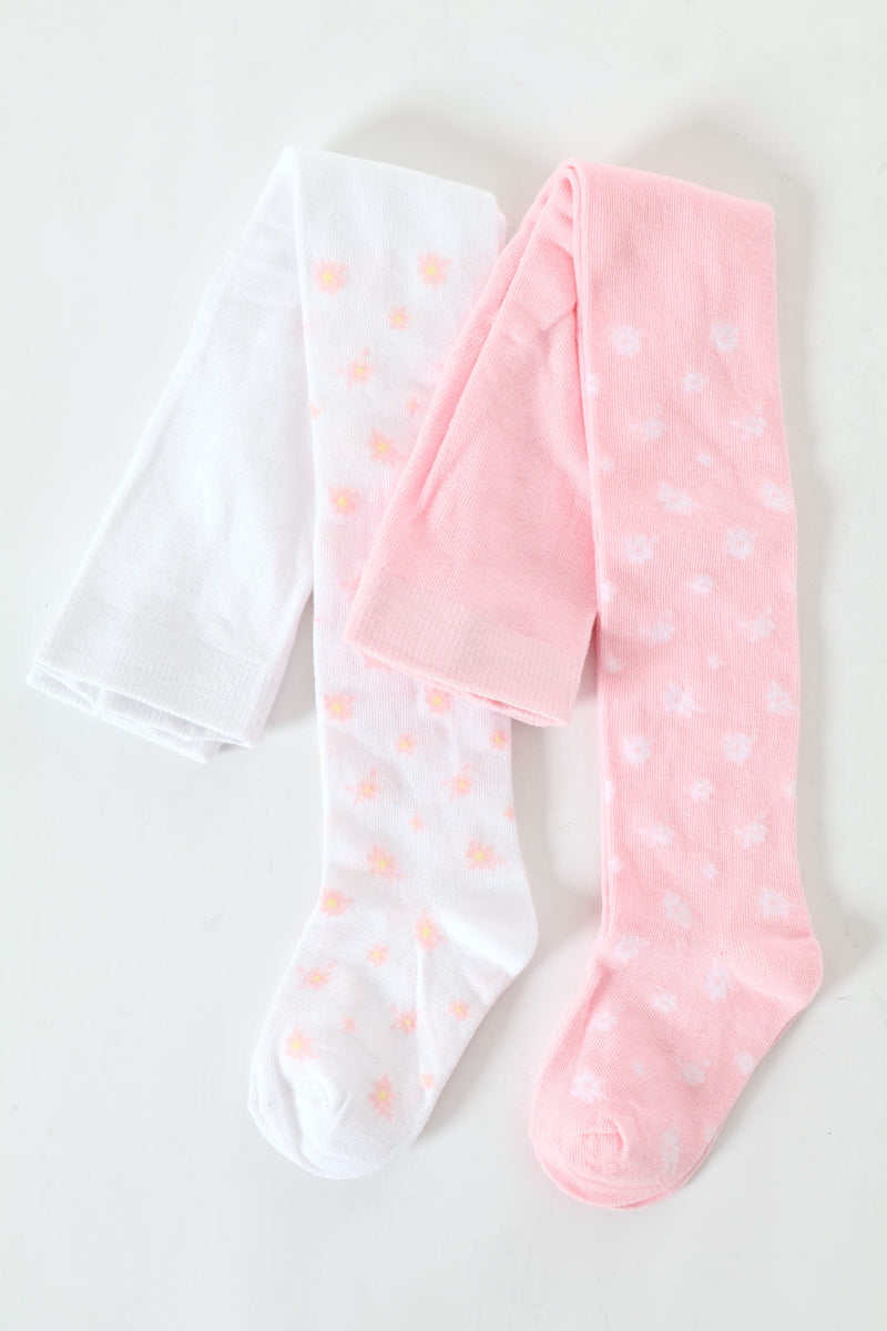 Pre-Girls 2 Pack Floral Tights - Pink