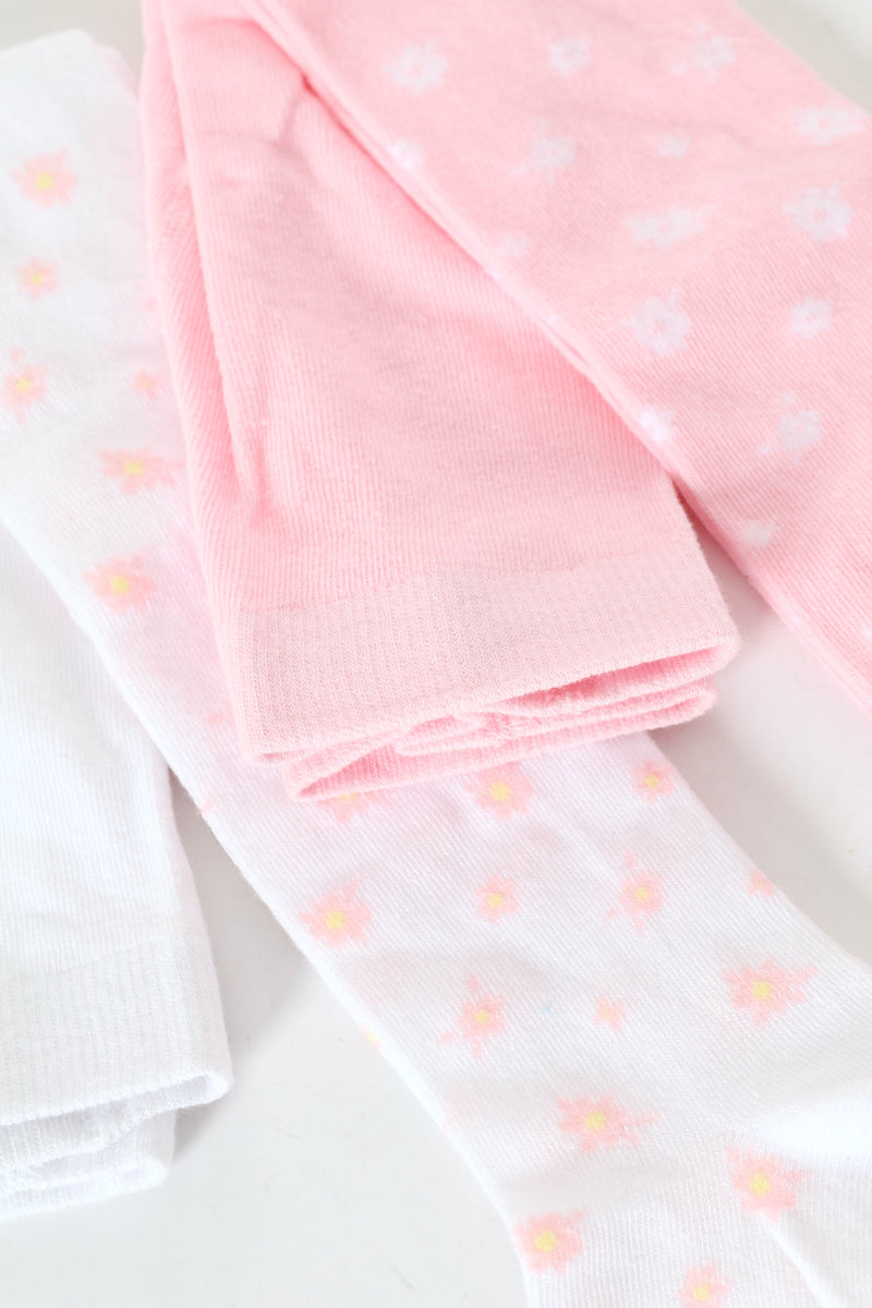 Pre-Girls 2 Pack Floral Tights - Pink