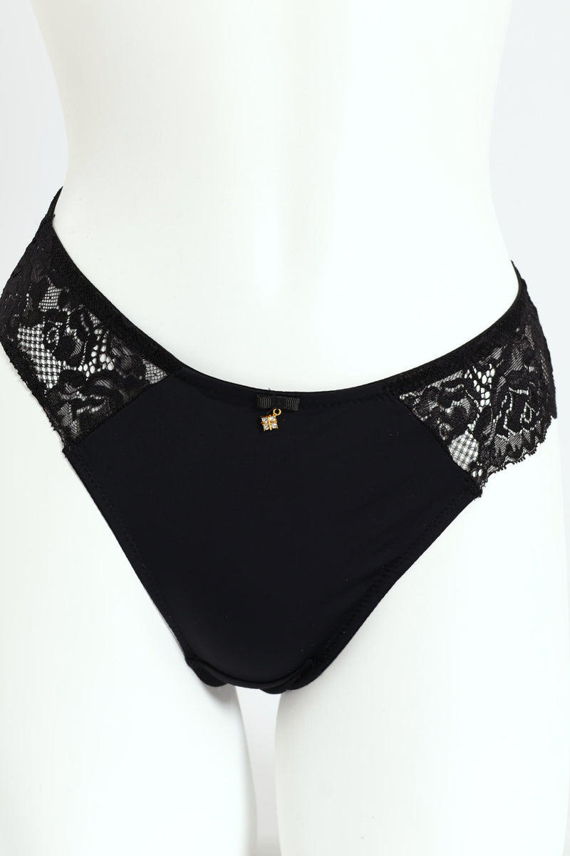 Microfibre & Lace Brazilian Panty - Black