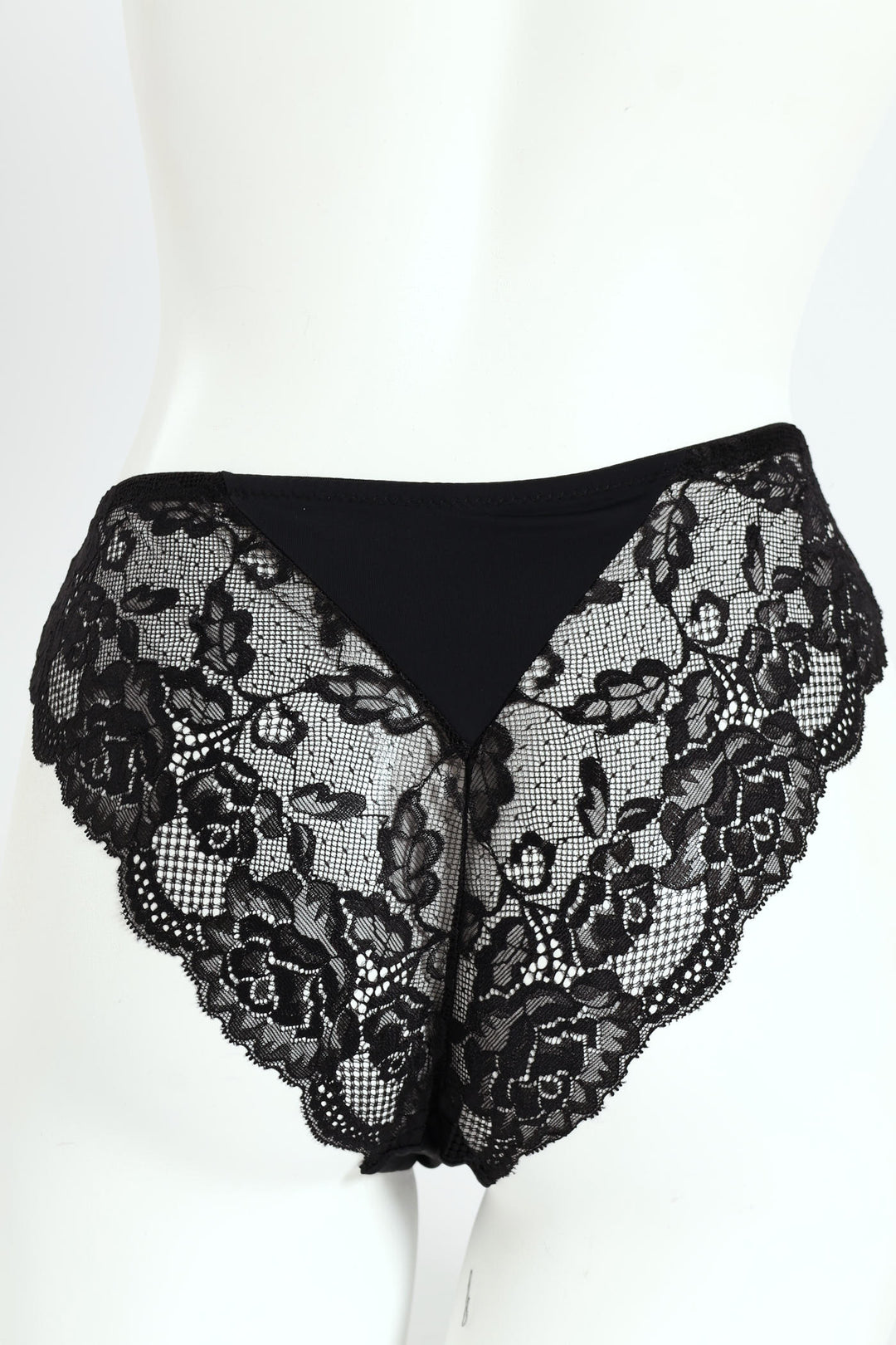 Microfibre & Lace Brazilian Panty - Black