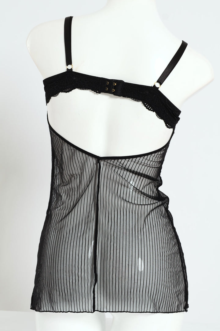 Lace & Mesh Chemise - Black