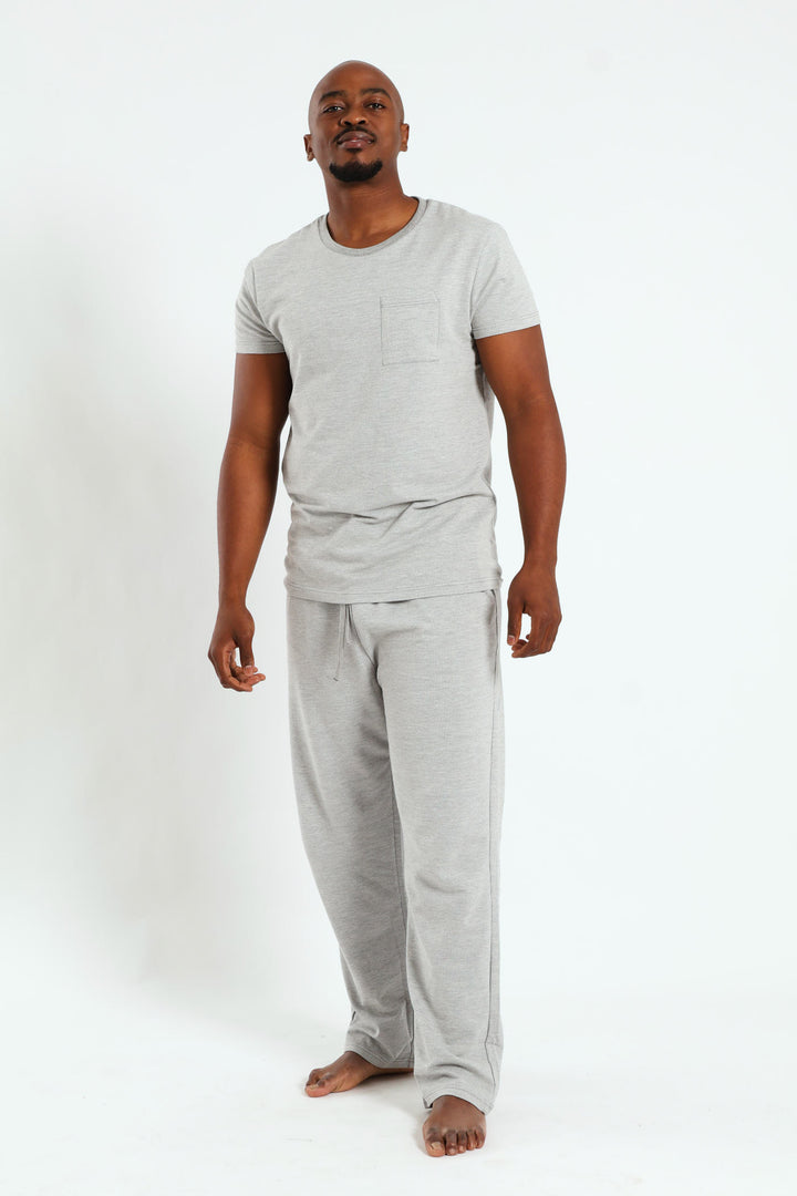 Surface Interest Top & Long Pant Pj Set - Grey