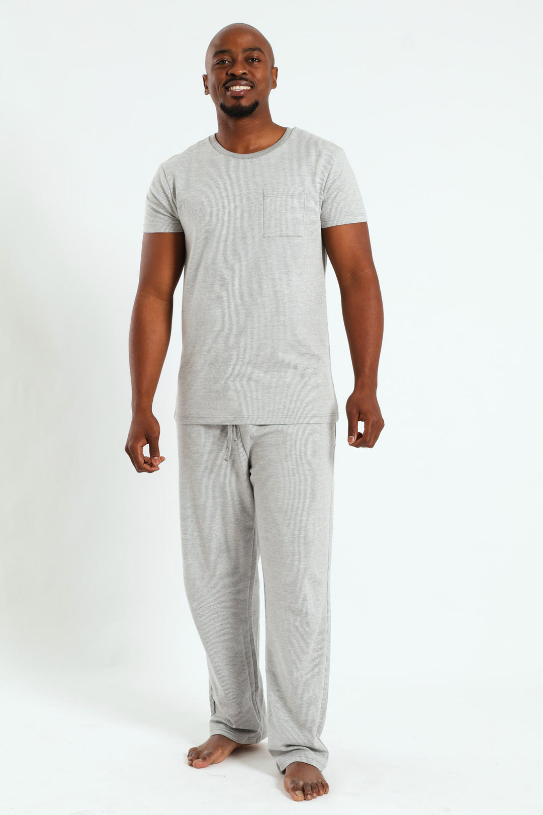 Surface Interest Top & Long Pant Pj Set - Grey