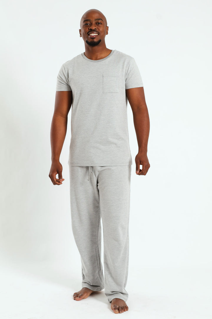 Surface Interest Top & Long Pant Pj Set - Grey