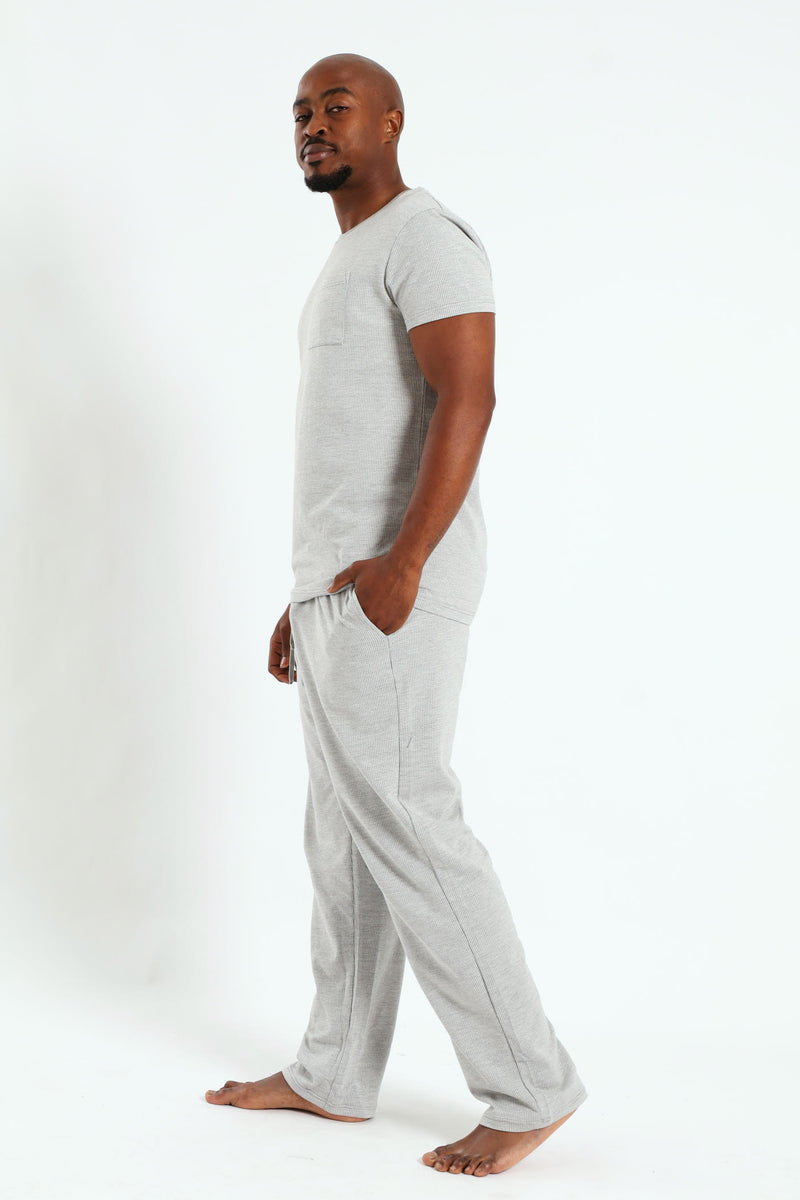 Surface Interest Top & Long Pant Pj Set - Grey
