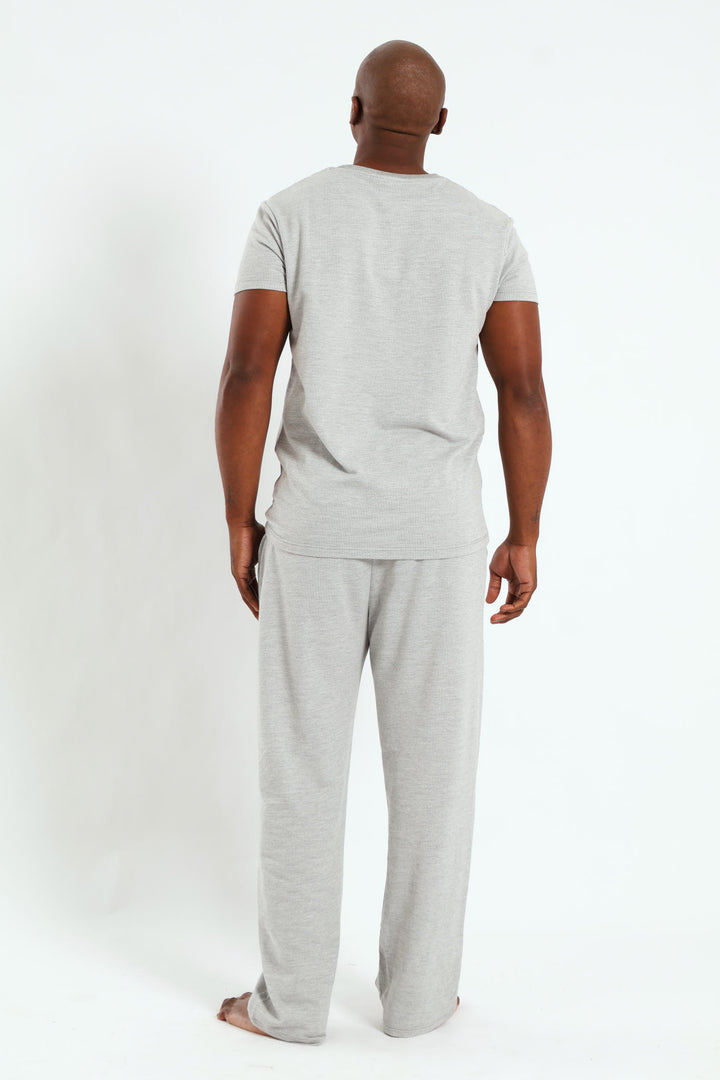 Surface Interest Top & Long Pant Pj Set - Grey