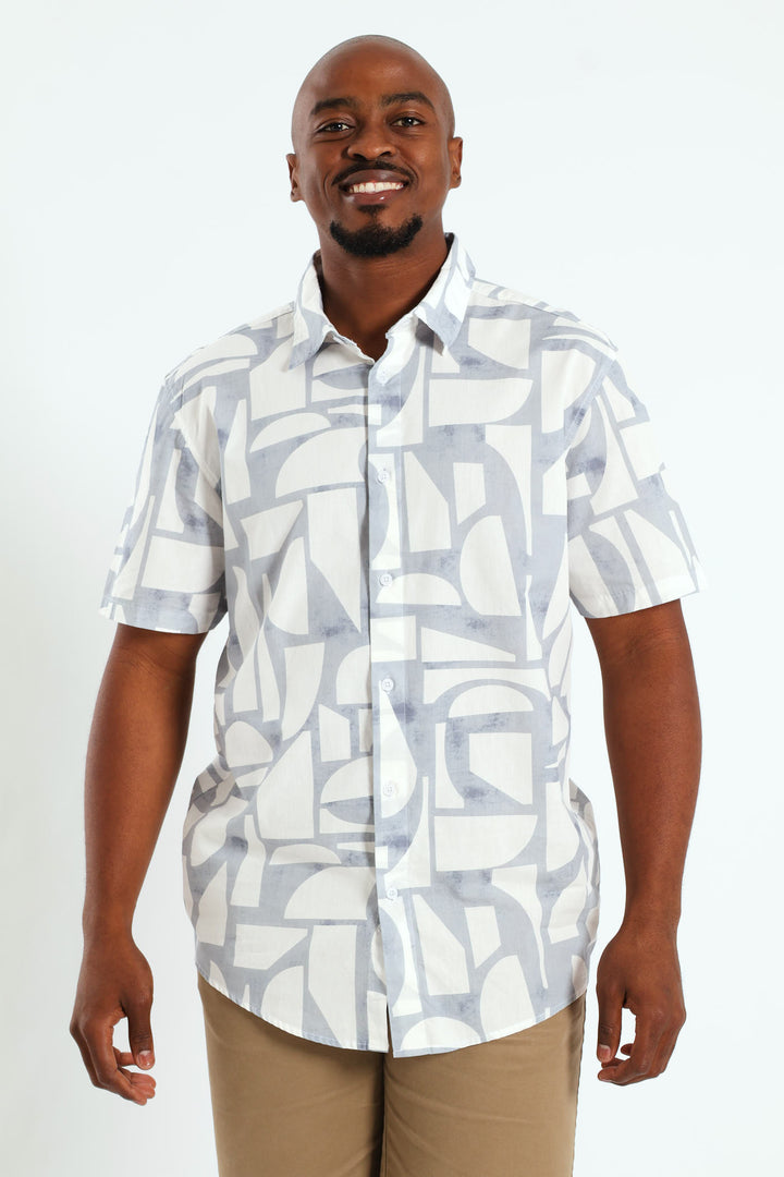 Abstract Geo Print Shirt - White