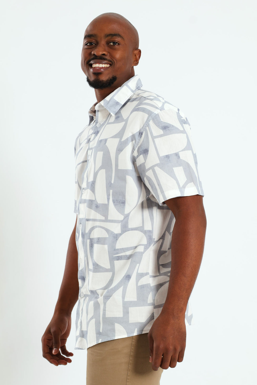 Abstract Geo Print Shirt - White