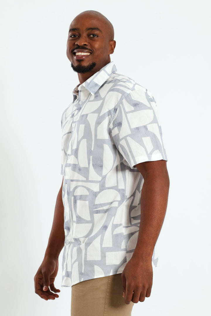 Abstract Geo Print Shirt - White