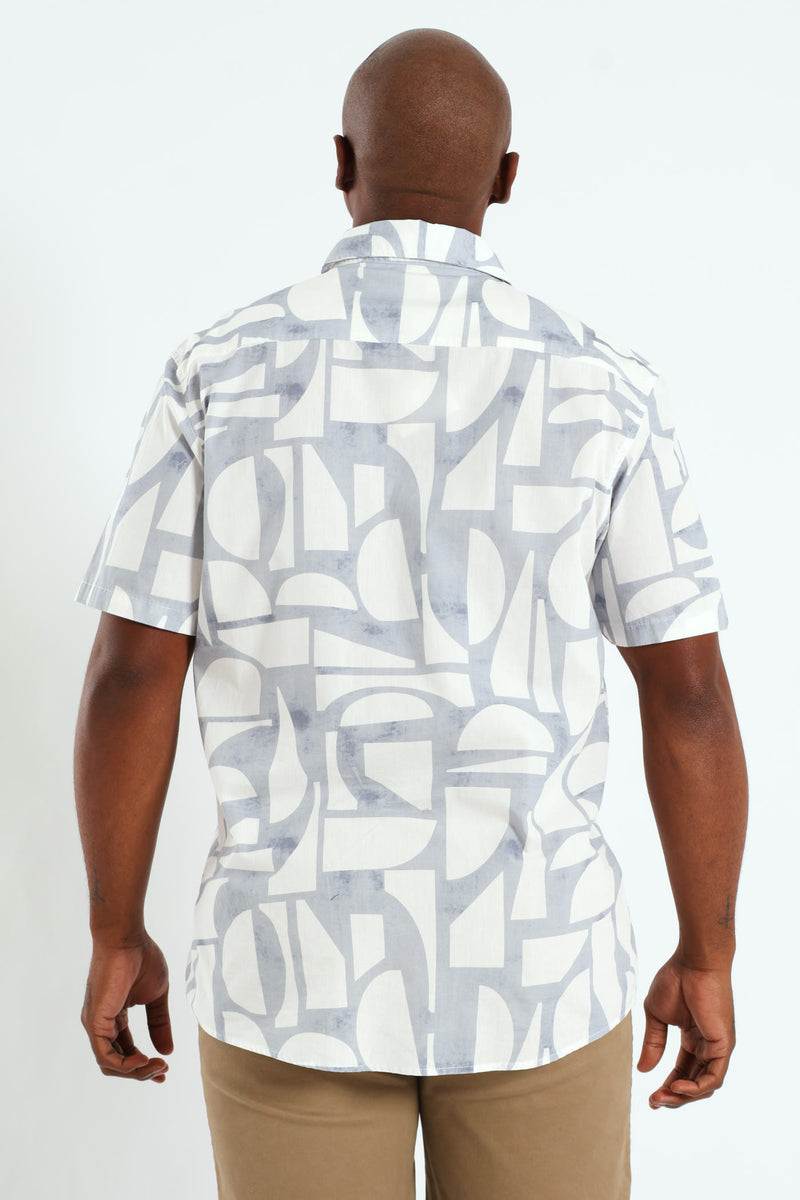 Abstract Geo Print Shirt - White
