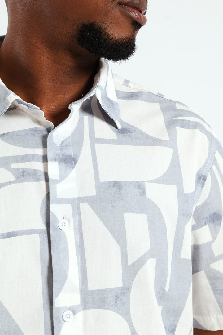 Abstract Geo Print Shirt - White