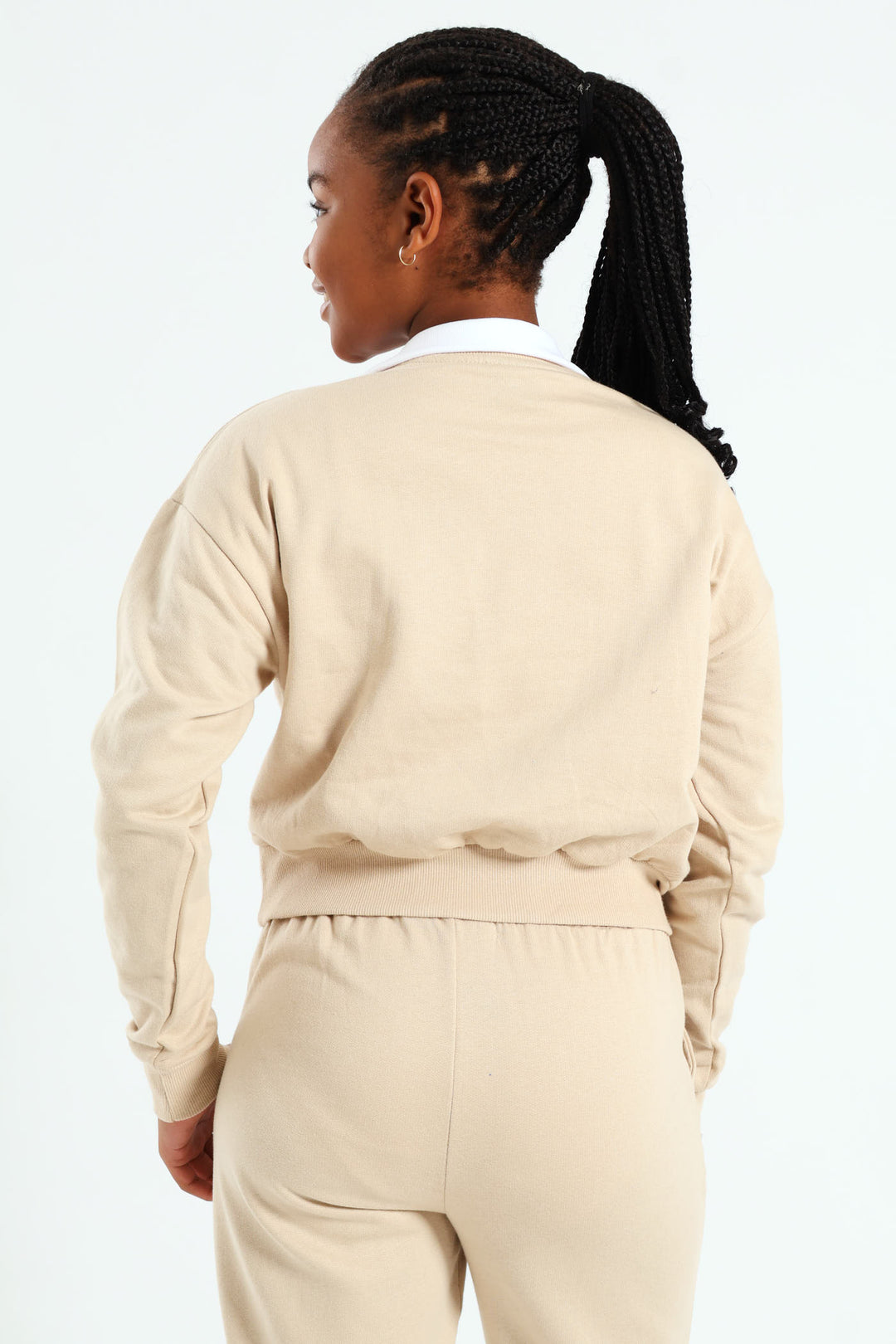 Girls L'amour Fleece Crew Top - Stone