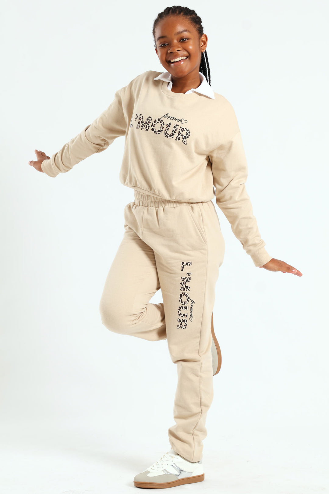 Girls L'amour Fleece Jogger - Stone