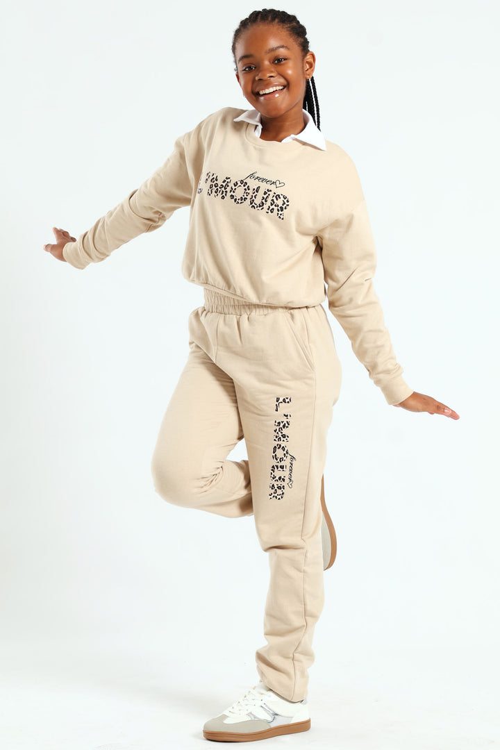 Girls L'amour Fleece Jogger - Stone