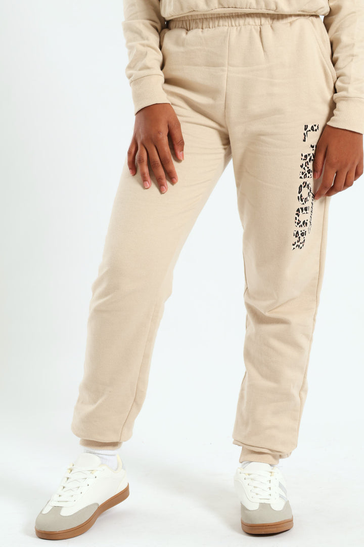 Girls L'amour Fleece Jogger - Stone