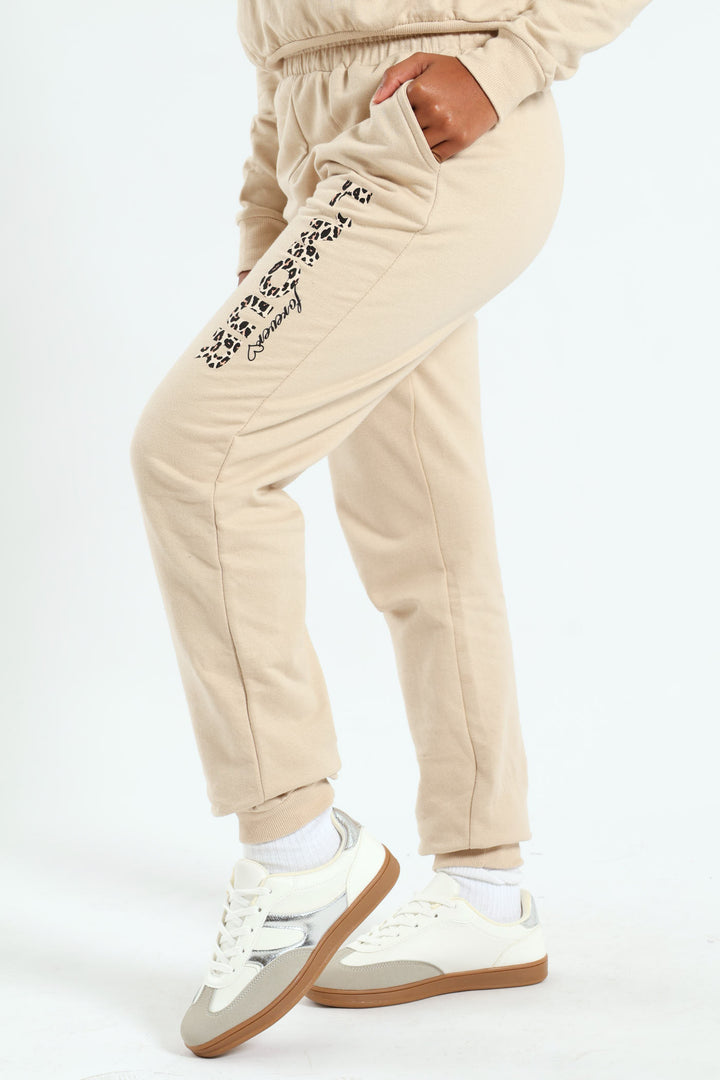 Girls L'amour Fleece Jogger - Stone