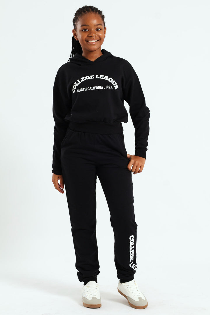 Girls College Fleece Hoody - Black