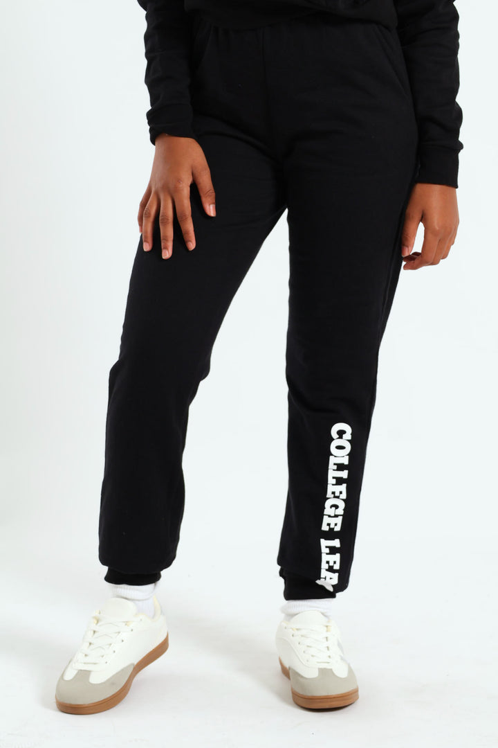 Girls College Fleece Jogger - Black