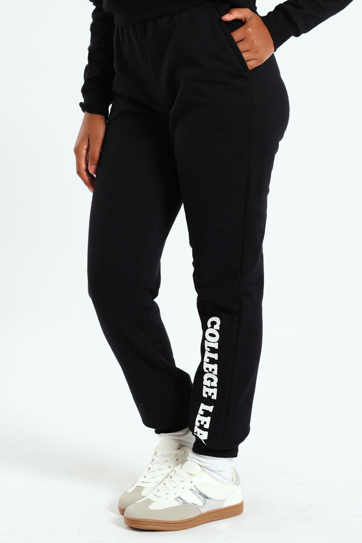 Girls College Fleece Jogger - Black