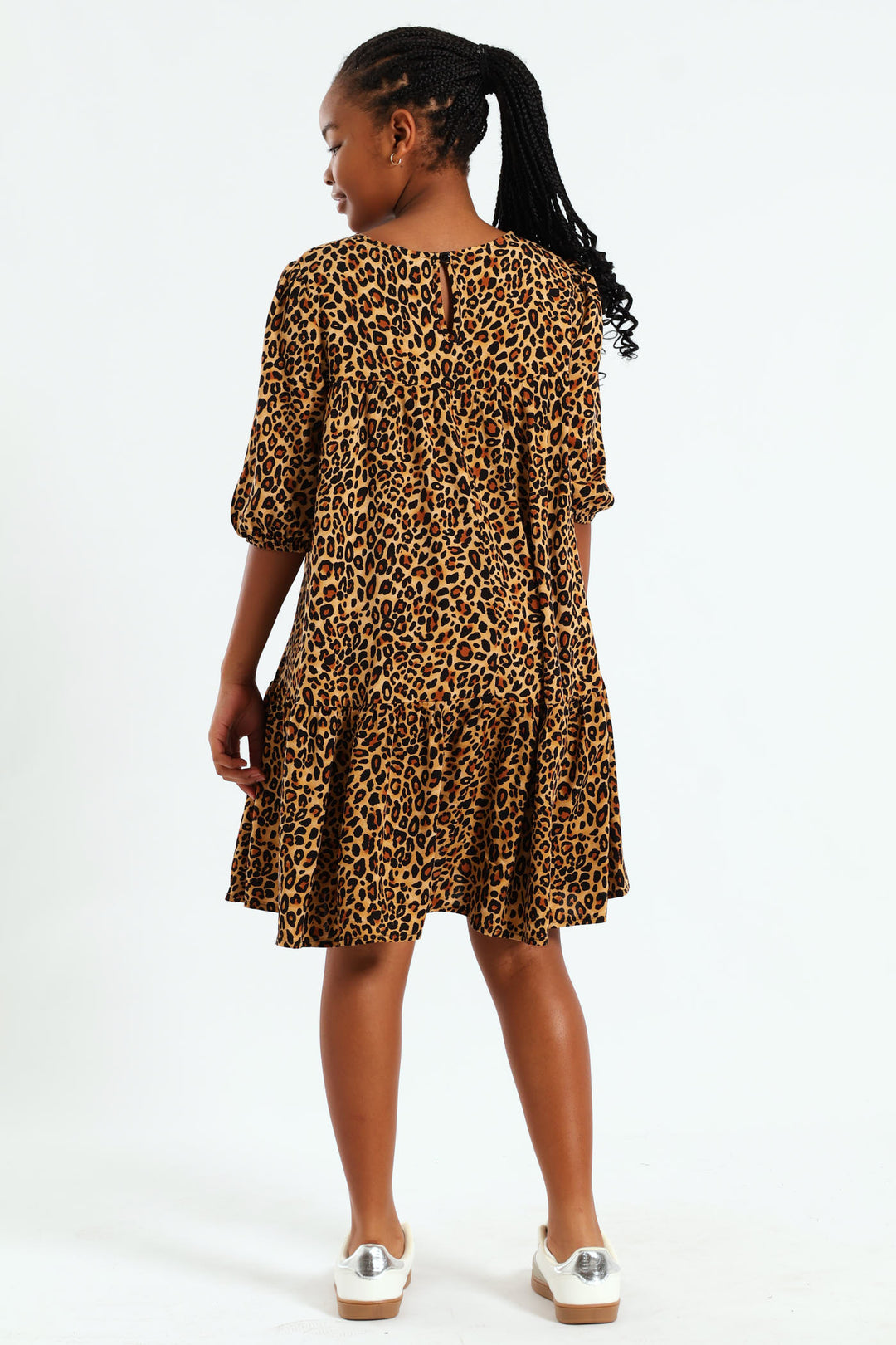 Girls Leopard Print Tiered Dress