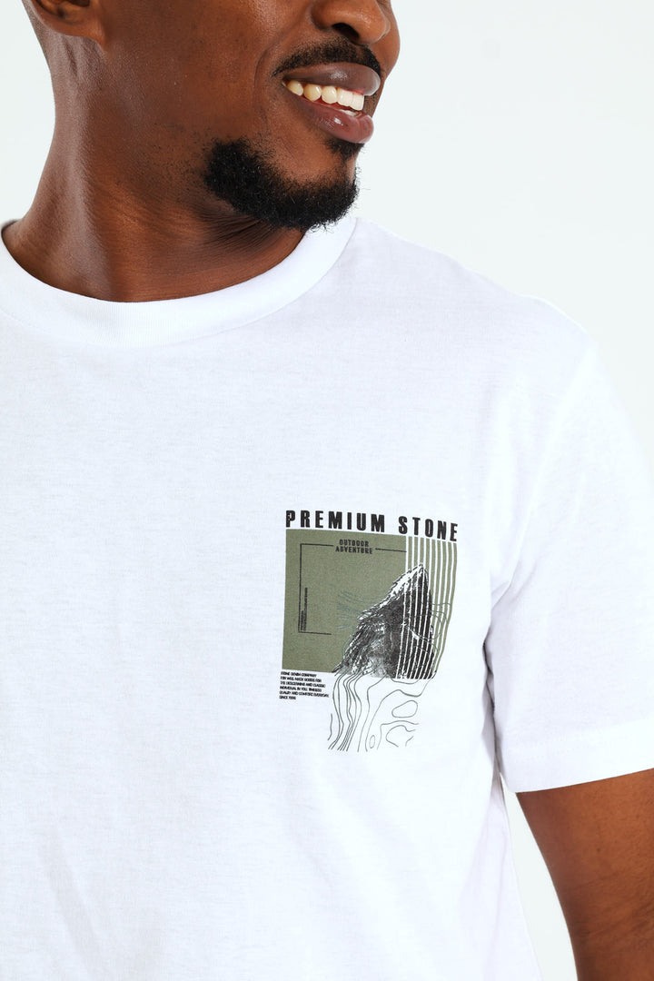 Contour Mount Premium Stone Front & Back Tee - White