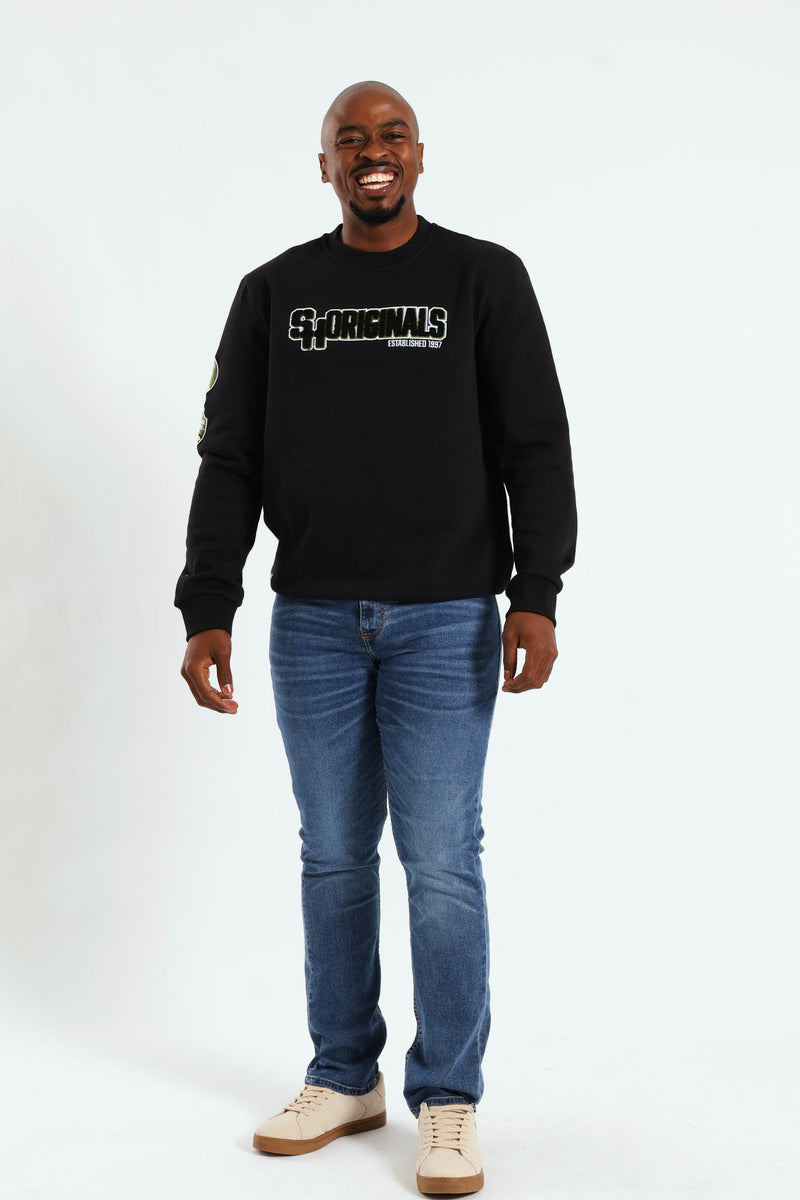 Badge Crew Sweat Top - Black