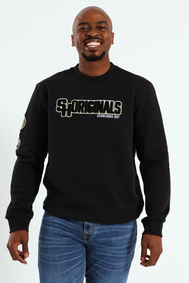 Badge Crew Sweat Top - Black