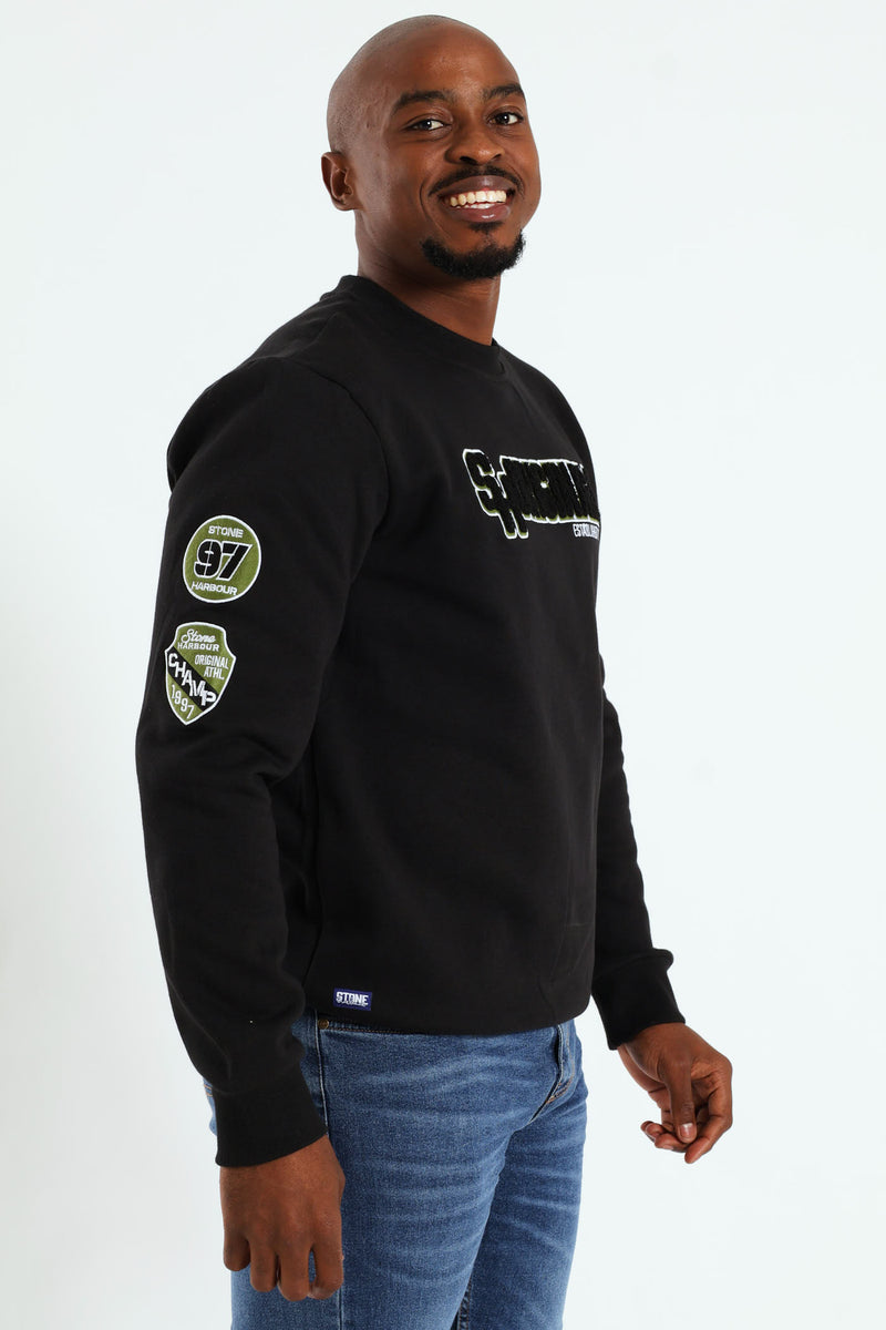 Badge Crew Sweat Top - Black