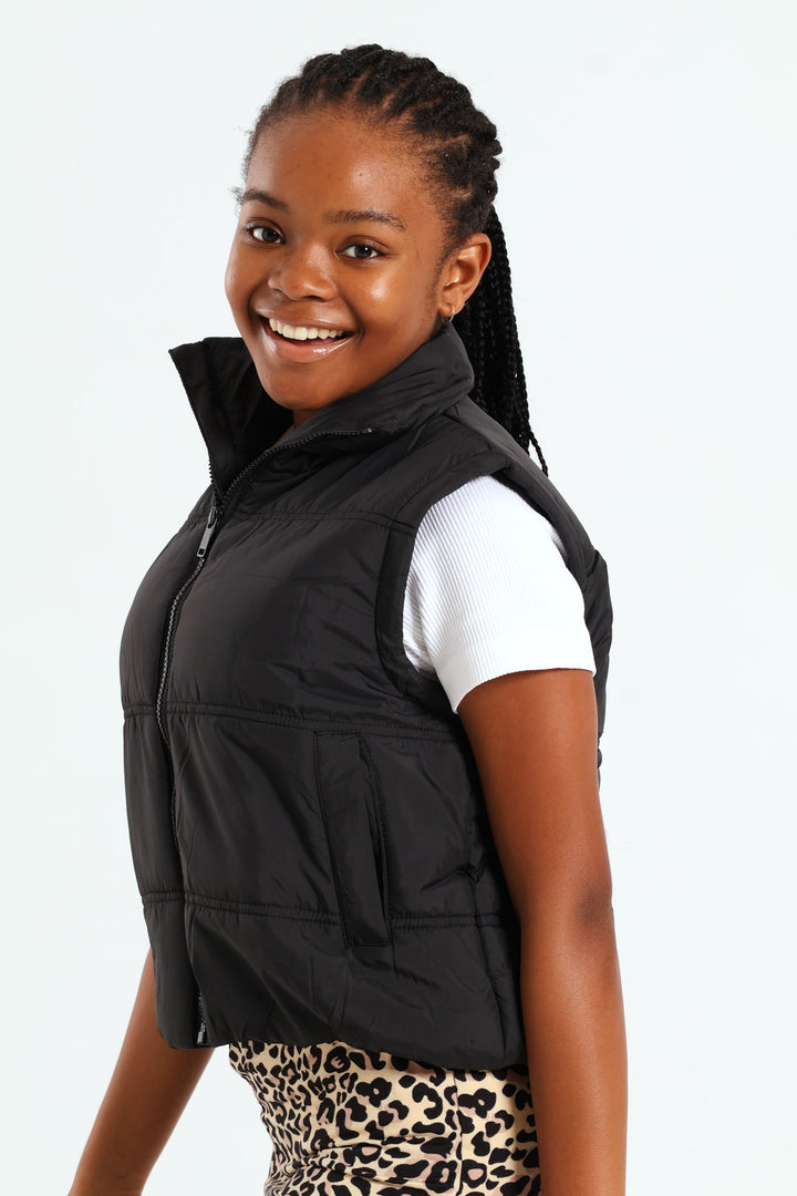 Girls Gillet Puffer Jacket - Black