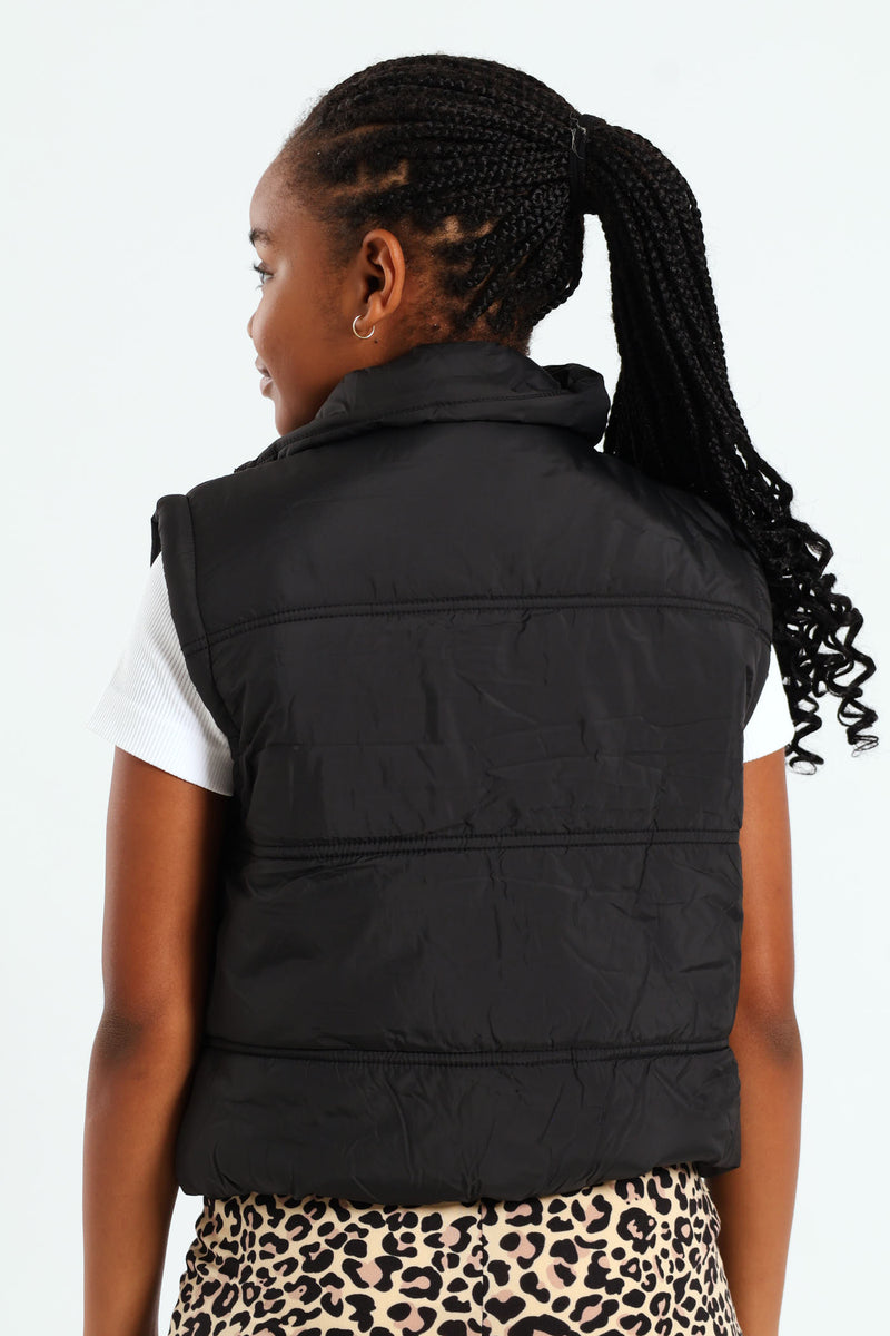 Girls Gillet Puffer Jacket - Black
