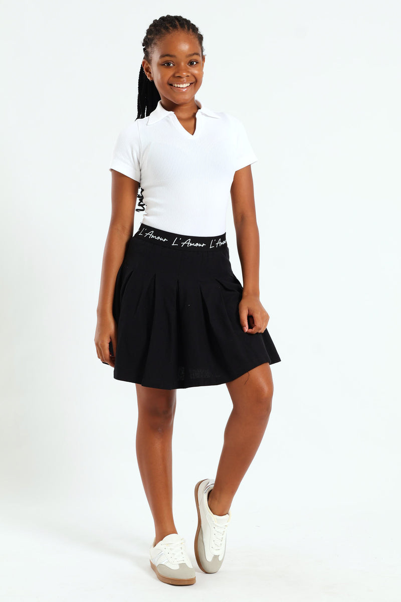 Girls Expo Elastic Pleated Skirt - Black