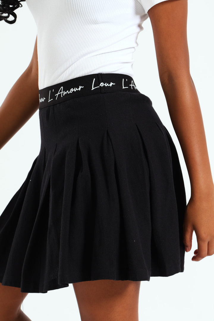 Girls Expo Elastic Pleated Skirt - Black