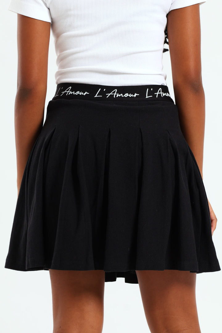 Girls Expo Elastic Pleated Skirt - Black