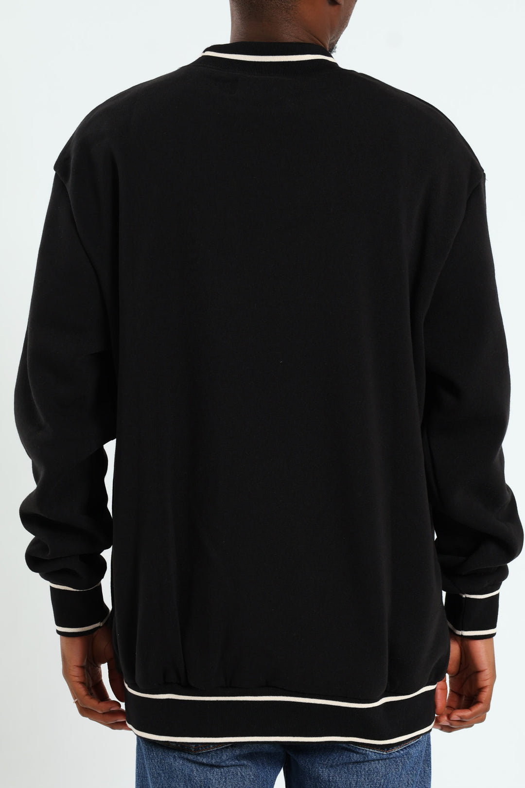 Basic Tipped Collar Fleece Pullover - Black