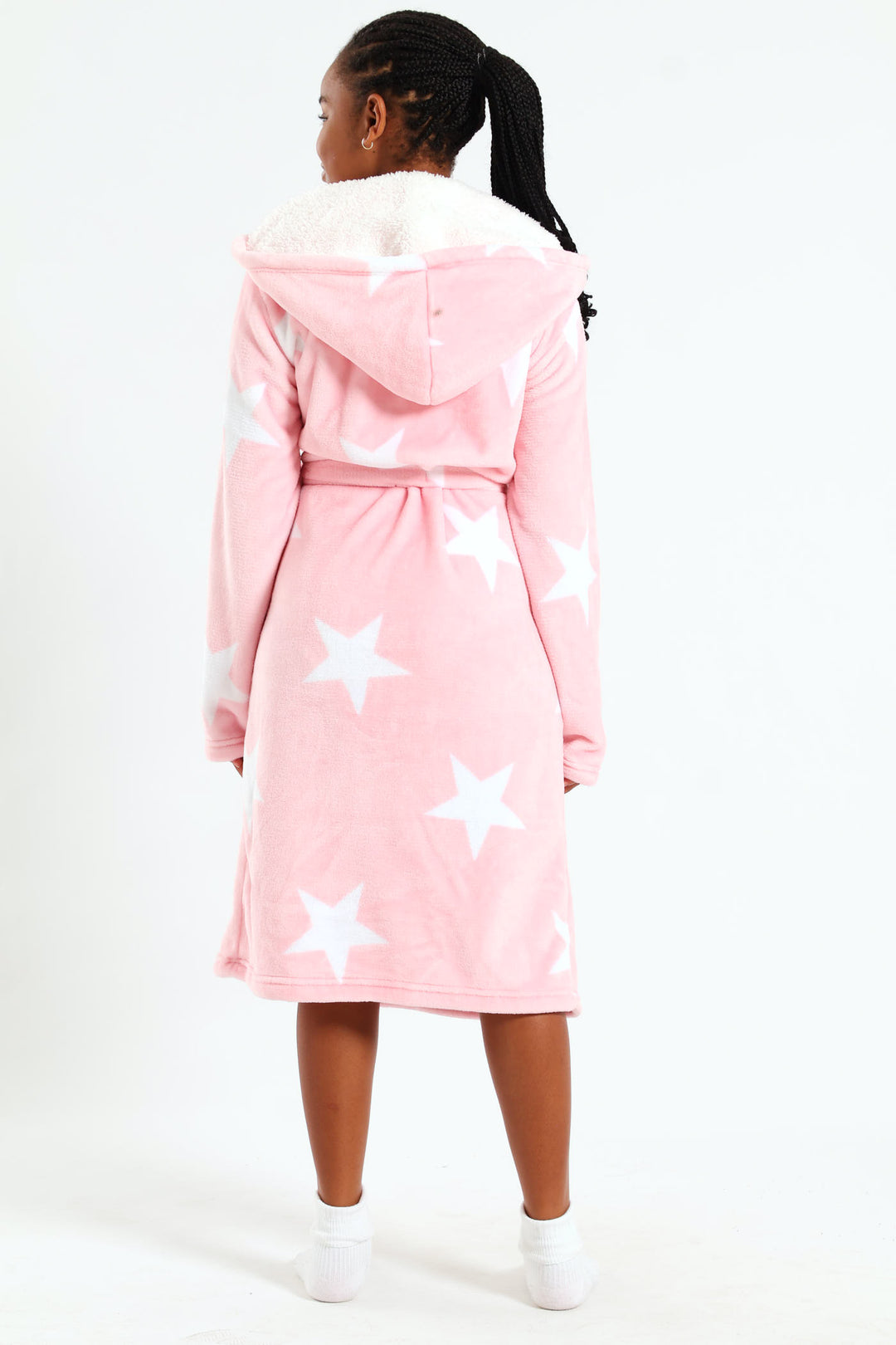 Girls Stars Print Sherpa Lined Gown - Pink