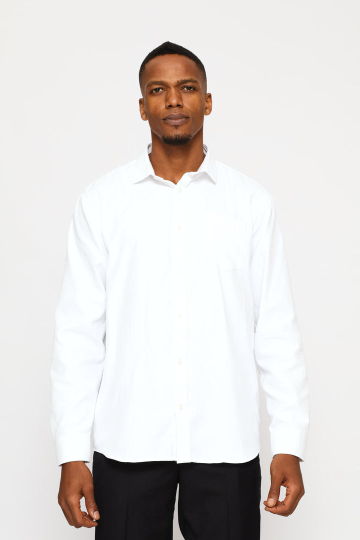 Regular Long Sleeve Tonal Textured Shirt - White