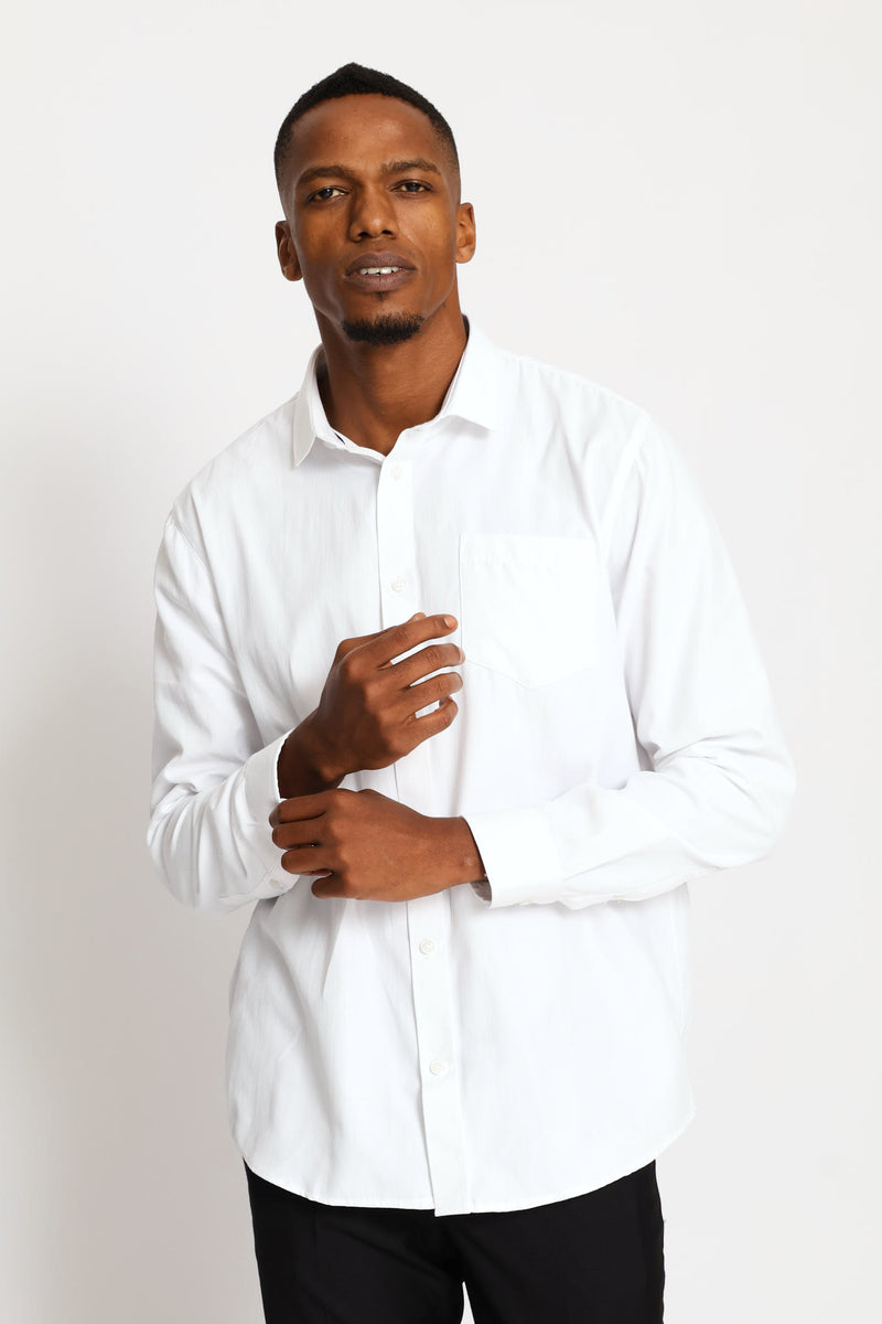 Regular Long Sleeve Tonal Textured Shirt - White