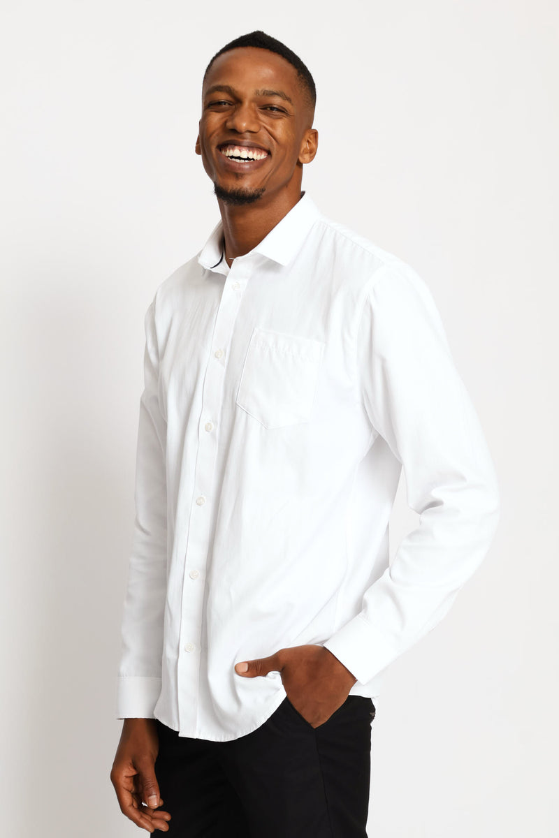 Regular Long Sleeve Tonal Textured Shirt - White